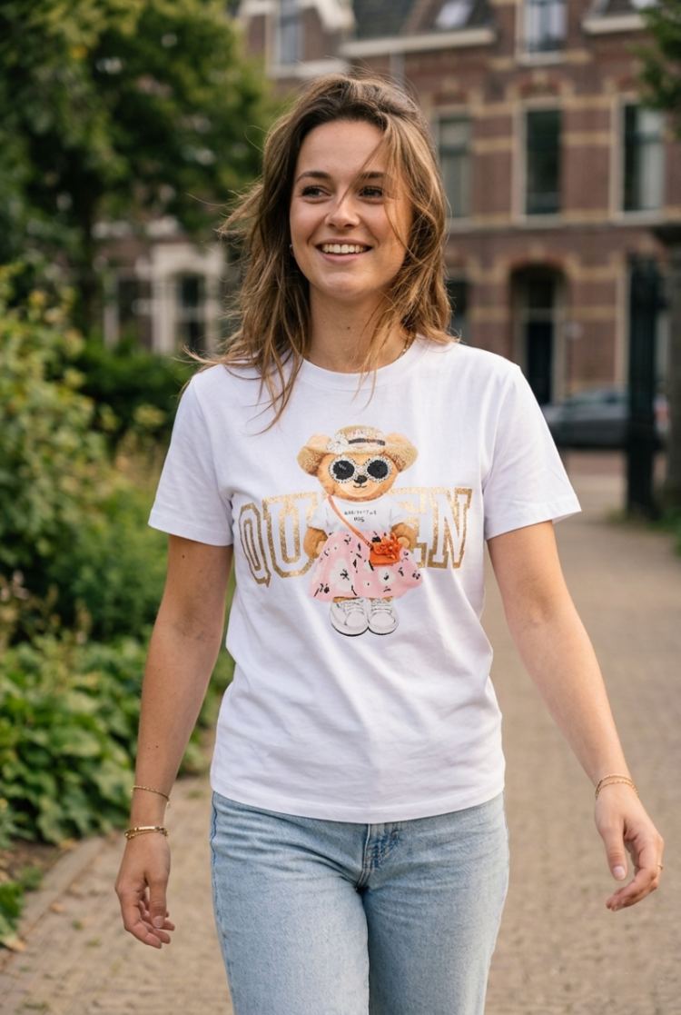 T-shirt SHOPICS WIT/ROZE